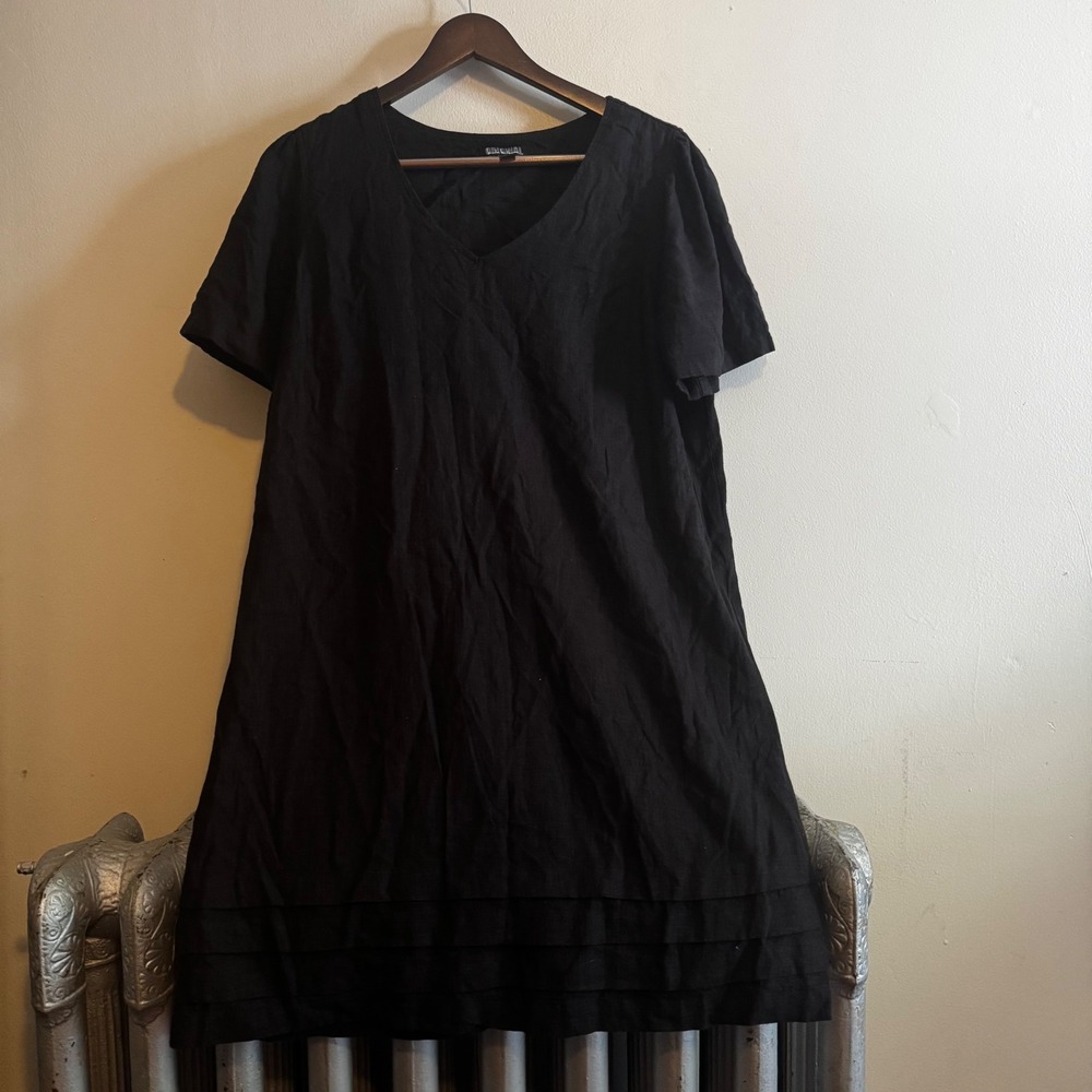 Orginal Nicole Hill Women's Black Mini Dress Large Linen Blend‎ Natural Fibers